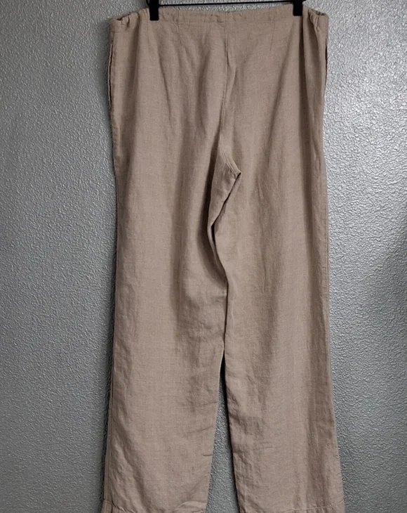 Tan 100% Linen Wide Leg Pants    Size 12 - Picture 4 of 7